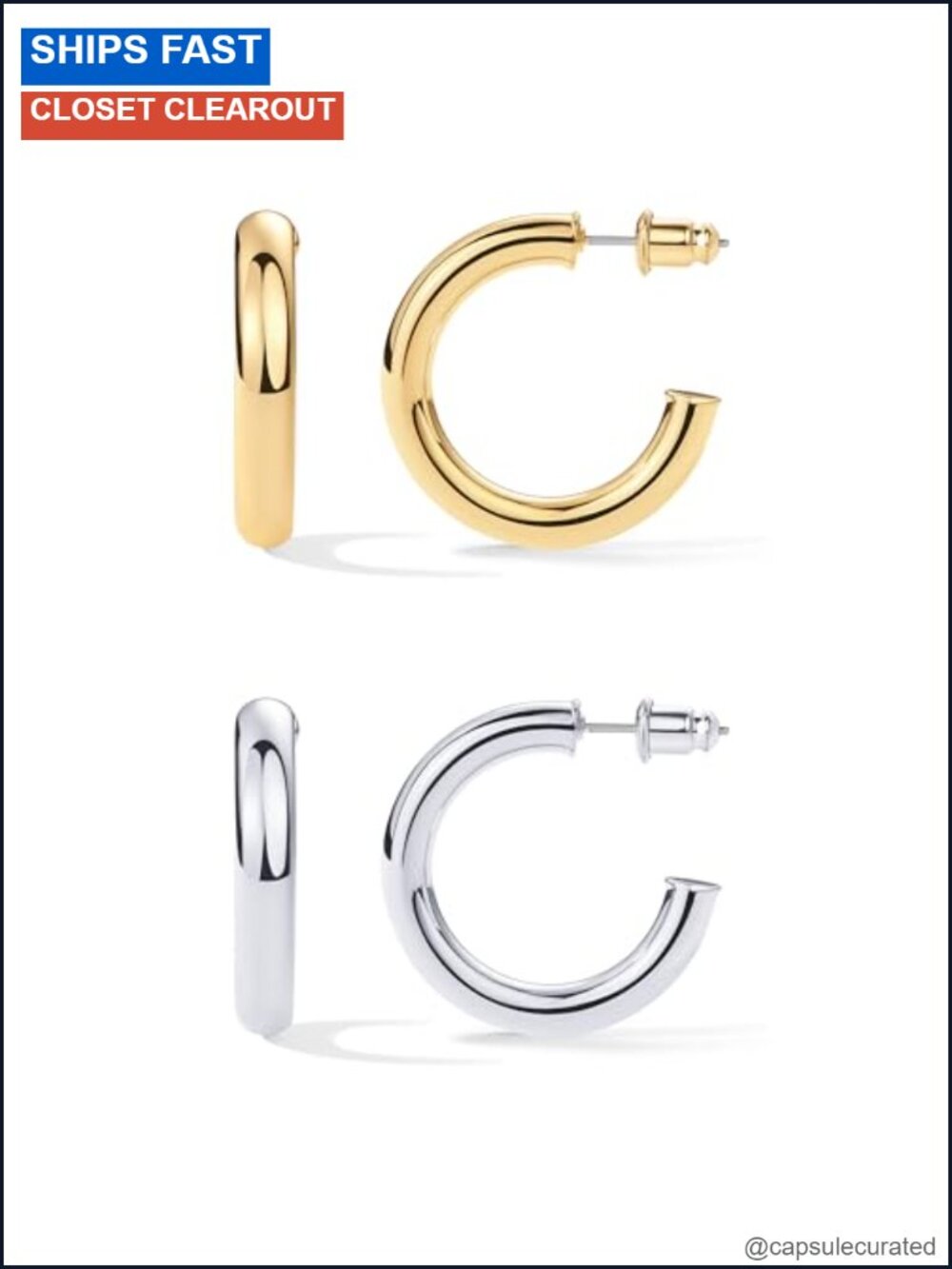 Chunky Gold Hoop Earrings 14K Gold Plated Lightweight 30mm